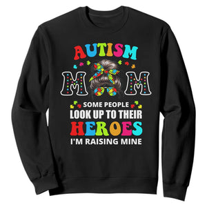 Autism Mom Sweatshirt Raising Hero Messy Bun Autism Awareness TS10 Black Print Your Wear