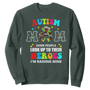 Autism Mom Sweatshirt Raising Hero Messy Bun Autism Awareness TS10 Dark Forest Green Print Your Wear