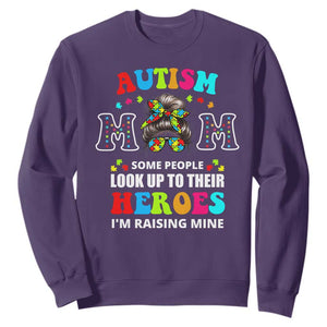 Autism Mom Sweatshirt Raising Hero Messy Bun Autism Awareness TS10 Purple Print Your Wear