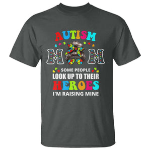 Autism Mom T Shirt Raising Hero Messy Bun Autism Awareness TS10 Dark Heather Print Your Wear