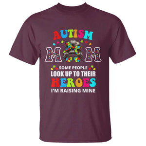 Autism Mom T Shirt Raising Hero Messy Bun Autism Awareness TS10 Maroon Print Your Wear