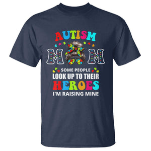 Autism Mom T Shirt Raising Hero Messy Bun Autism Awareness TS10 Navy Print Your Wear