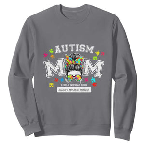 Autism Mom Sweatshirt Much Stronger Messy Bun ASD Autism Awareness TS10 Charcoal Print Your Wear