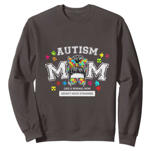 Autism Mom Sweatshirt Much Stronger Messy Bun ASD Autism Awareness TS10 Dark Chocolate Print Your Wear