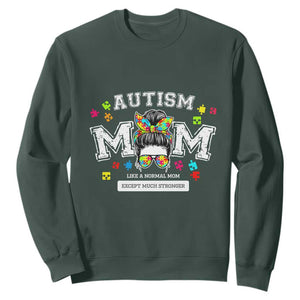 Autism Mom Sweatshirt Much Stronger Messy Bun ASD Autism Awareness TS10 Dark Forest Green Print Your Wear