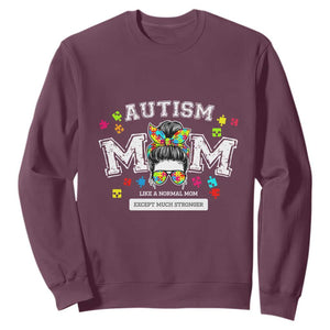 Autism Mom Sweatshirt Much Stronger Messy Bun ASD Autism Awareness TS10 Maroon Print Your Wear