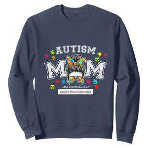 Autism Mom Sweatshirt Much Stronger Messy Bun ASD Autism Awareness TS10 Navy Print Your Wear