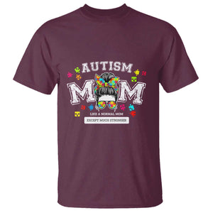 Autism Mom T Shirt Much Stronger Messy Bun ASD Autism Awareness TS10 Maroon Print Your Wear