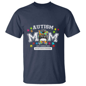Autism Mom T Shirt Much Stronger Messy Bun ASD Autism Awareness TS10 Navy Print Your Wear