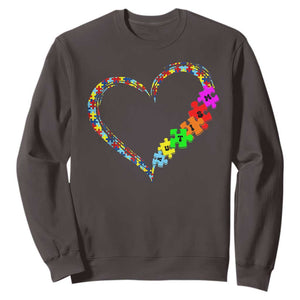 Autism Awareness Love Heart Puzzle Piece Sweatshirt TS10 Dark Chocolate Print Your Wear