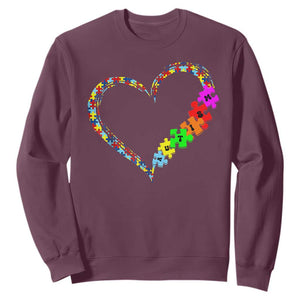 Autism Awareness Love Heart Puzzle Piece Sweatshirt TS10 Maroon Print Your Wear