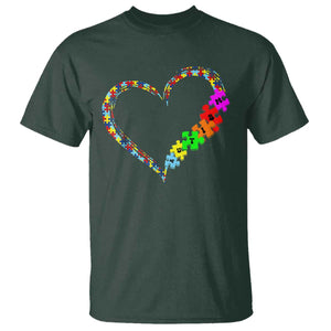 Autism Awareness Love Heart Puzzle Piece T Shirt TS10 Dark Forest Green Print Your Wear