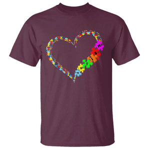 Autism Awareness Love Heart Puzzle Piece T Shirt TS10 Maroon Print Your Wear