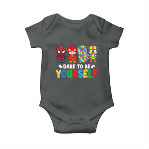 Autism Awareness Superheroes Baby Onesie Dare To Be Yourself TS10 Dark Heather Print Your Wear