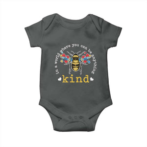 Autism Awareness Baby Onesie In A World Where You Can Be Anything Bee Kind Puzzle Pieces TS10 Dark Heather Print Your Wear