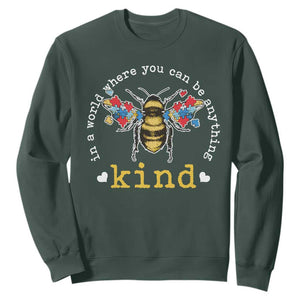 Autism Awareness Sweatshirt In A World Where You Can Be Anything Bee Kind Puzzle Pieces TS10 Dark Forest Green Print Your Wear