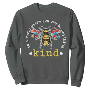 Autism Awareness Sweatshirt In A World Where You Can Be Anything Bee Kind Puzzle Pieces TS10 Dark Heather Print Your Wear