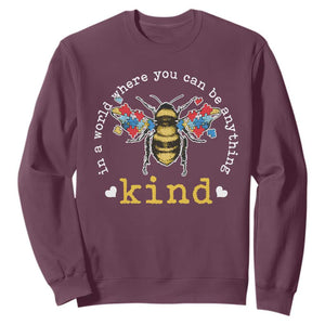 Autism Awareness Sweatshirt In A World Where You Can Be Anything Bee Kind Puzzle Pieces TS10 Maroon Print Your Wear