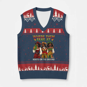 Where Them Fans At Boots On The Ground V-Neck Knit Sweater Vest Black African American Cowgirl Western Country Rodeo TS10 Navy Red Print Your Wear