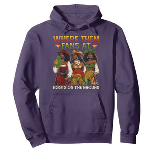 Where Them Fans At Boots On The Ground Hoodie Black African American Cowgirl Western Country Rodeo TS10 Purple Print Your Wear