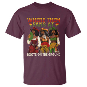 Where Them Fans At Boots On The Ground T Shirt Black African American Cowgirl Western Country Rodeo TS10 Maroon Print Your Wear