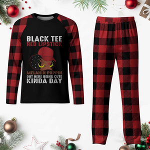 Funny African American Afro Queen Plaid Pajama Set Black Tee Red Lipstick Melanin Poppin Out Here Being Cute TS10 Buffalo Plaid Print Your Wear
