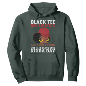 Funny African American Afro Queen Hoodie Black Tee Red Lipstick Melanin Poppin Out Here Being Cute TS10 Dark Forest Green Print Your Wear