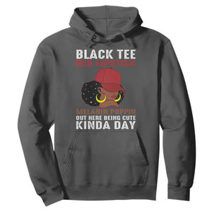 Funny African American Afro Queen Hoodie Black Tee Red Lipstick Melanin Poppin Out Here Being Cute TS10 Dark Heather Print Your Wear