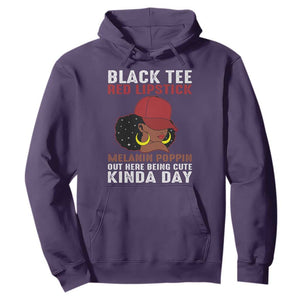 Funny African American Afro Queen Hoodie Black Tee Red Lipstick Melanin Poppin Out Here Being Cute TS10 Purple Print Your Wear
