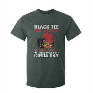 Funny African American Afro Queen T Shirt For Kid Black Tee Red Lipstick Melanin Poppin Out Here Being Cute TS10 Dark Forest Green Print Your Wear