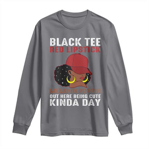 Funny African American Afro Queen Long Sleeve Shirt Black Tee Red Lipstick Melanin Poppin Out Here Being Cute TS10 Charcoal Print Your Wear