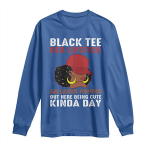Funny African American Afro Queen Long Sleeve Shirt Black Tee Red Lipstick Melanin Poppin Out Here Being Cute TS10 Royal Blue Print Your Wear