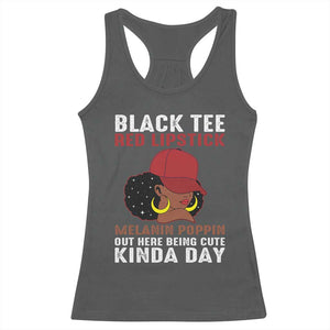 Funny African American Afro Queen Racerback Tank Top Black Tee Red Lipstick Melanin Poppin Out Here Being Cute TS10 Dark Heather Print Your Wear