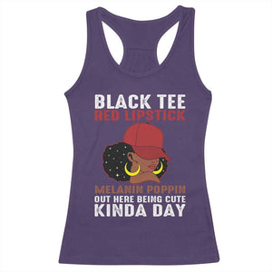 Funny African American Afro Queen Racerback Tank Top Black Tee Red Lipstick Melanin Poppin Out Here Being Cute TS10 Purple Print Your Wear