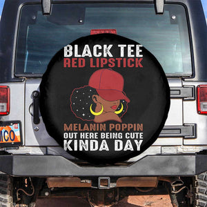 Funny African American Afro Queen Spare Tire Cover Black Tee Red Lipstick Melanin Poppin Out Here Being Cute TS10 No hole Black Print Your Wear