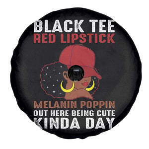 Funny African American Afro Queen Spare Tire Cover Black Tee Red Lipstick Melanin Poppin Out Here Being Cute TS10 Print Your Wear