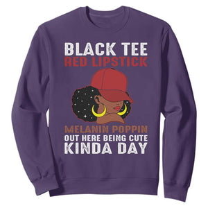 Funny African American Afro Queen Sweatshirt Black Tee Red Lipstick Melanin Poppin Out Here Being Cute TS10 Purple Print Your Wear