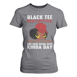 Funny African American Afro Queen T Shirt For Women Black Tee Red Lipstick Melanin Poppin Out Here Being Cute TS10 Charcoal Print Your Wear