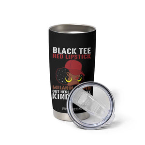 Funny African American Afro Queen Tumbler Cup Black Tee Red Lipstick Melanin Poppin Out Here Being Cute TS10 Print Your Wear