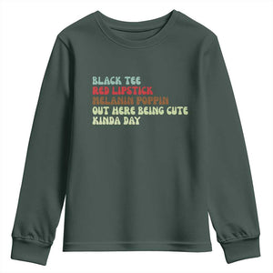 Melanin Poppin Black Girl Pride Youth Sweatshirt Funny Juneteenth Saying Afro Black Women Queen TS10 Dark Forest Green Print Your Wear