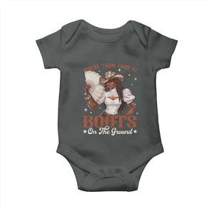 Black Cowgirl Baby Onesie Where Them Fans At Boots On The Ground TS10 Dark Heather Print Your Wear