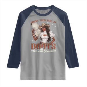 Black Cowgirl Raglan Shirt Where Them Fans At Boots On The Ground TS10 Sport Gray Navy Print Your Wear