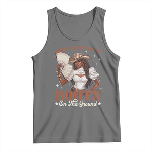 Black Cowgirl Tank Top Where Them Fans At Boots On The Ground TS10 Black Heather Print Your Wear