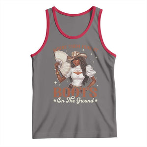 Black Cowgirl Tank Top Where Them Fans At Boots On The Ground TS10 Deep Heather Red Print Your Wear