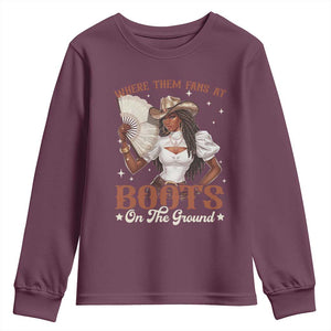 Black Cowgirl Youth Sweatshirt Where Them Fans At Boots On The Ground TS10 Maroon Print Your Wear