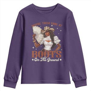 Black Cowgirl Youth Sweatshirt Where Them Fans At Boots On The Ground TS10 Purple Print Your Wear