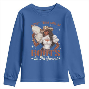 Black Cowgirl Youth Sweatshirt Where Them Fans At Boots On The Ground TS10 Royal Blue Print Your Wear