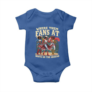 Where Them Fans At Boots On The Ground Black Cowgirl Baby Onesie TS10 Royal Blue Print Your Wear