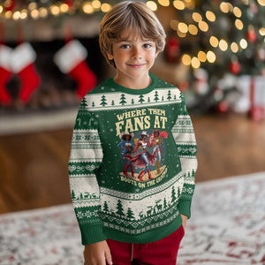Where Them Fans At Boots On The Ground Black Cowgirl Ugly Christmas Sweater TS10 Forest Green Beige Print Your Wear