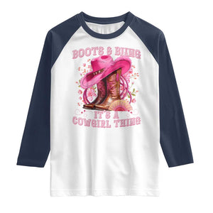 Boots and Bling Its A Cowgirl Thing Western Cowgirl Raglan Shirt TS10 White Navy Print Your Wear